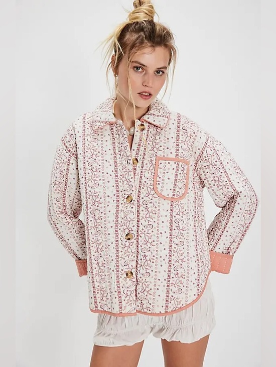 Free People Jackets & Blazers - Free People Alexie Jacket Quilted Paisley Floral Ivory Maroon Shacket XL